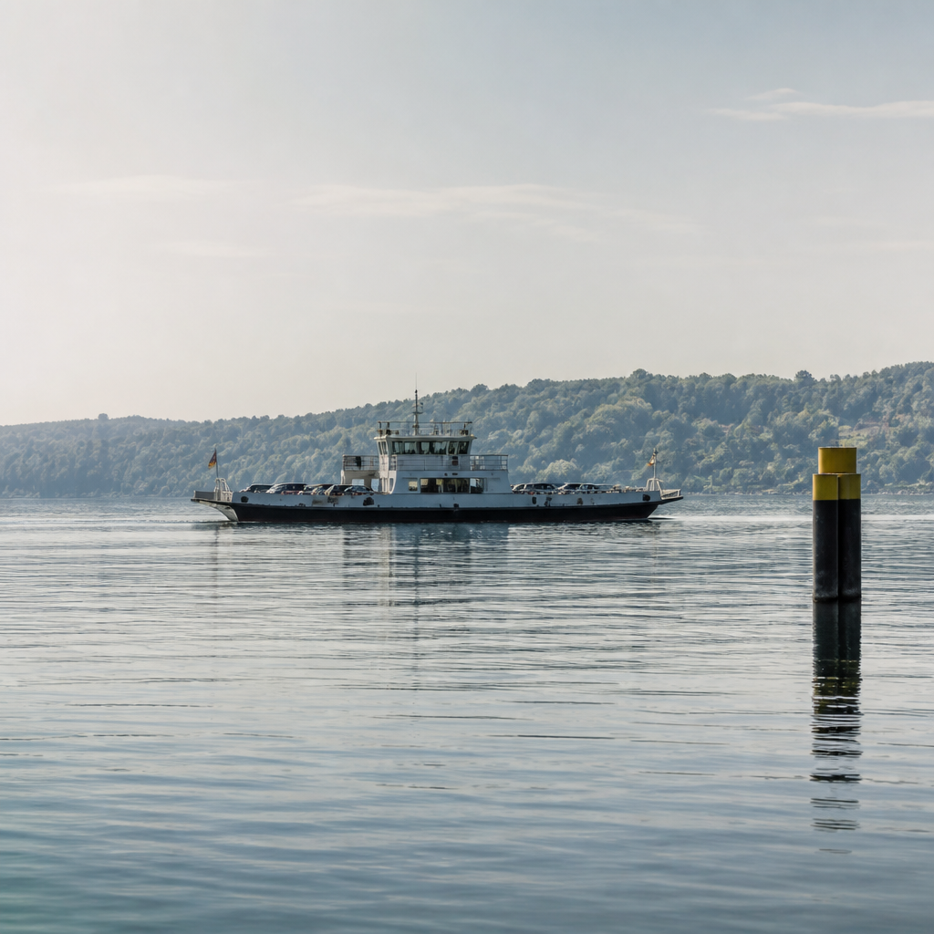 Autofähre auf dem Bodensee zwischen Konstanz und Meersburg bei ruhigem Wasser